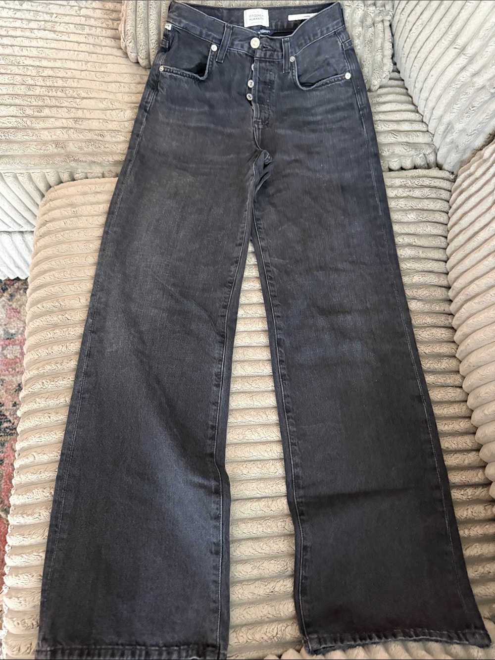 Citizens Of Humanity Washed Black Wide Leg Jeans